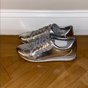 Tory Burch silver metallic ruffled sneakers